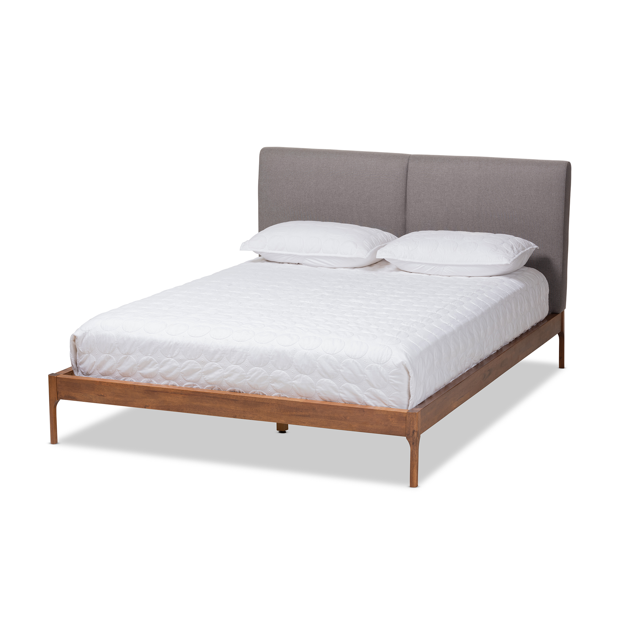 Baxton Studio Aveneil Mid-Century Modern Grey Fabric Upholstered Walnut Finished King Size Platform Bed